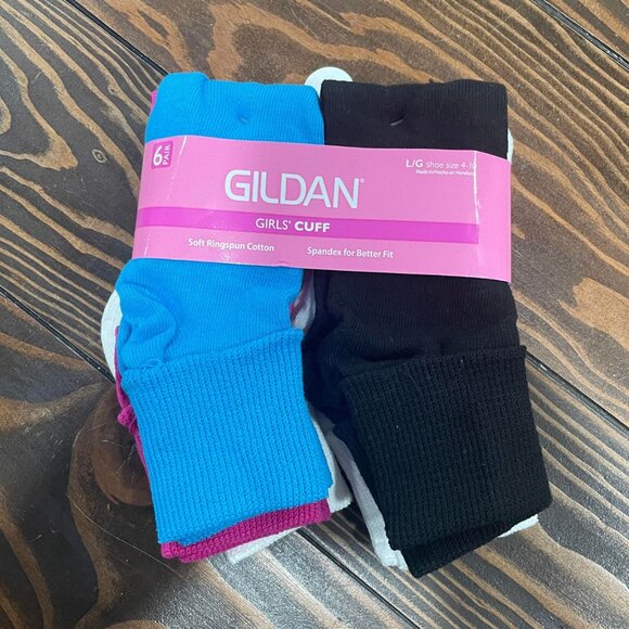 5/$20 NEW 6Pk 4-10 (L) Girls Cuff Socks Set - Picture 1 of 5